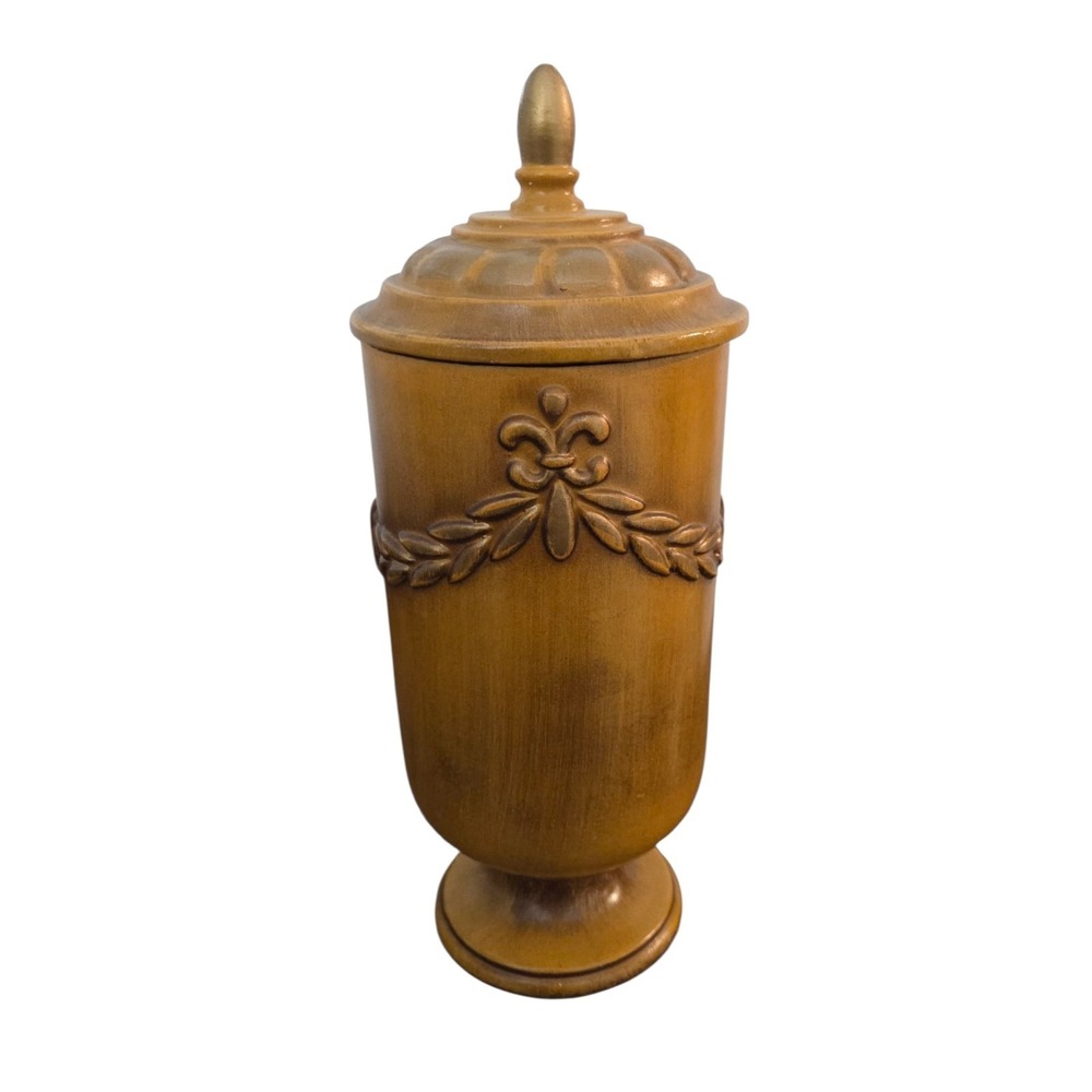 Vintage Haeger #724 Pedestal Footed Urn Lidded Fleur-de-lis Original Sticker Jar
